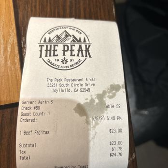The Peak Restaurant and Bar - This bill follows me everywhere I eat - Steakhouses Near Me - Idyllwild, California The Peak Restaurant and Bar - This bill follows me everywhere I eat - Steakhouses Near Me - Idyllwild, California