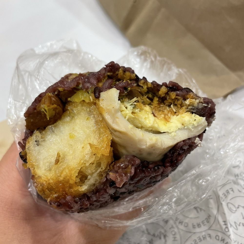 Taiwanese Eats - Purple Sticky Rice Roll with Pork Floss 原味紫米飯糰 - Taiwanese Near Me - Redwood City, California