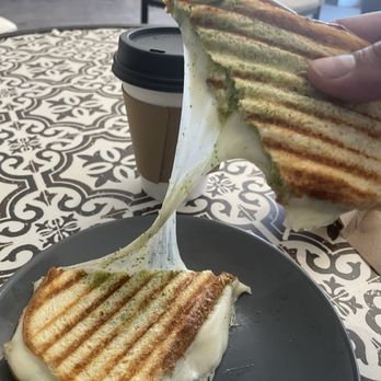 The Black Sheep - Pesto Provolone Sandwich and a Chi Latte on the side.. - Coffee & Tea Near Me - Glendale, Arizona The Black Sheep - Pesto Provolone Sandwich and a Chi Latte on the side.. - Coffee & Tea Near Me - Glendale, Arizona