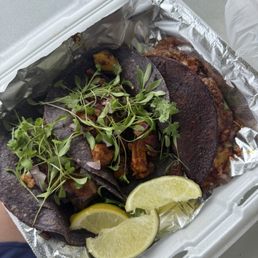 3 tacos: pork belly, al pastor, birria