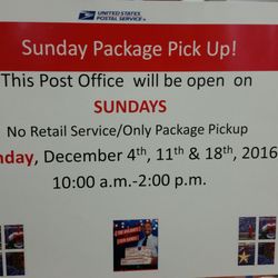 US Post Office - Since they won't deliver or re-deliver (when you request it online) your packages at least now you can come on Sundays to pick up.