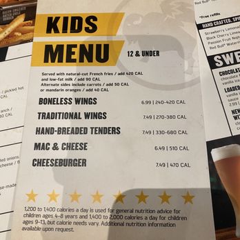 Buffalo Wild Wings - menu for kids menu - Chicken Wings Near Me - Oxford, Alabama