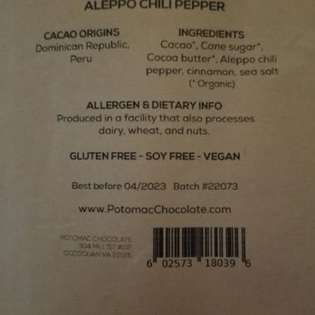 Virginia Mercantile - Rear of dark chocolate label package - Cosmetics & Beauty Supply Near Me - Clifton, Virginia