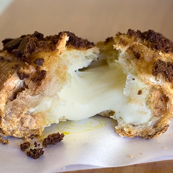 Beard Papa's - cookie crunch cream puff, with 1/2 the usual amount of vanilla filling. Good. - Desserts Near Me - Cupertino, California Beard Papa's - cookie crunch cream puff, with 1/2 the usual amount of vanilla filling. Good. - Desserts Near Me - Cupertino, California