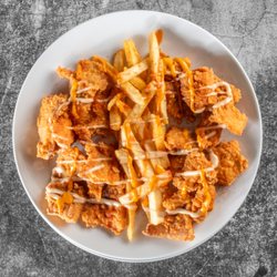No Chix Allowed - Our seafood combo! Your choice of two different seafoods and side of choice!