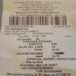 Michaels - Receipt from 11/9/25