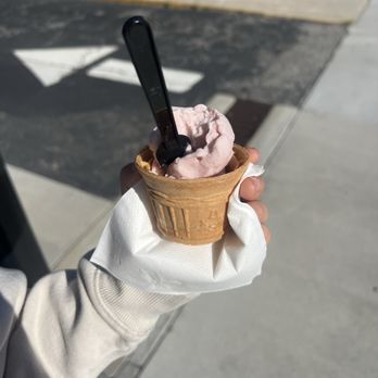 Gelato del Mar - Strawberry gelato in a mini wafer cup. So good!! - Gelato Near Me - Newport Beach, California