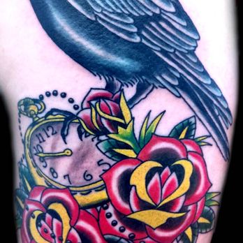 Timeless Ink Tattoo Gallery - Color Tattoo Bird and Pocket Watch with Roses Done By Jakeafeller - Tattoo Near Me - Monroe, Michigan Timeless Ink Tattoo Gallery - Color Tattoo Bird and Pocket Watch with Roses Done By Jakeafeller - Tattoo Near Me - Monroe, Michigan