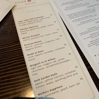 Tyger Tyger - Menu (6/2021) - Szechuan Near Me - Seattle, Washington