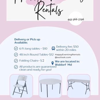 Happy Eventing Rentals - Table/ chair rental - Party Equipment Rentals Near Me Happy Eventing Rentals - Table/ chair rental - Party Equipment Rentals Near Me
