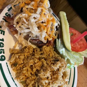 Flanigan's - Davie Tower Shops - Texas Burger with Dirty Rice - Seafood Near Me - Davie, Florida Flanigan's - Davie Tower Shops - Texas Burger with Dirty Rice - Seafood Near Me - Davie, Florida