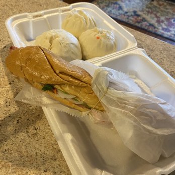 Honey Bun's Cafeteria - My Banh Mi and buns before I tore into them - that sandwich is huge! - Dim Sum Near Me - Charlotte, North Carolina