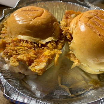 Holy Schnitzel - two sandwiches in a tin foil container - Kosher Near Me - New York, New York Holy Schnitzel - two sandwiches in a tin foil container - Kosher Near Me - New York, New York