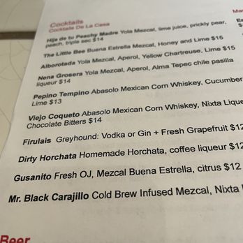 XICA - Drinks menu - Mexican Near Me - San Francisco, California