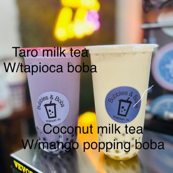 Bubbles & Boba - Taro milk tea w/tapioca boba
Coconut milk tea with mango popping Boba - Bubble Tea Near Me - Wabash, Indiana