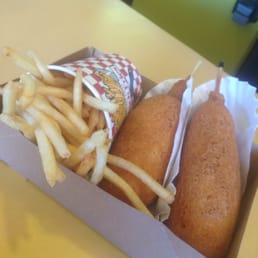 Fries. Regular corn dog. Cajun corn dog. Fries. Regular corn dog. Cajun corn dog.
