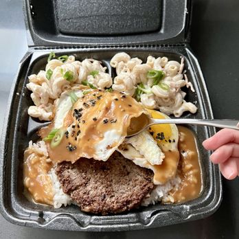Hawaii Nei Cafe - Loco Moco (beef patty underneath the eggs) - Hawaiian Near Me - San Marcos, Texas Hawaii Nei Cafe - Loco Moco (beef patty underneath the eggs) - Hawaiian Near Me - San Marcos, Texas