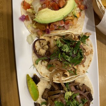 Taco Maya - This is what you call a perfect plate of tacos shrimp steak and chicken Mexican style . - Desserts Near Me - Chicago, Illinois Taco Maya - This is what you call a perfect plate of tacos shrimp steak and chicken Mexican style . - Desserts Near Me - Chicago, Illinois