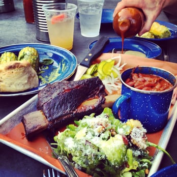 Sweet Cheeks Q - Beef rib platter with baked beans and farm salad - Southern Near Me - Boston, Massachusetts