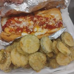 Sons sub with fried pickles Sons sub with fried pickles