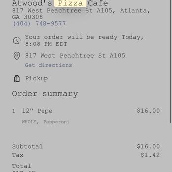 Atwoods Pizza Cafe - Cost of a 12" pizza with extra pepperoni that wasn't even included. - Pizza Near Me - Atlanta, Georgia Atwoods Pizza Cafe - Cost of a 12" pizza with extra pepperoni that wasn't even included. - Pizza Near Me - Atlanta, Georgia