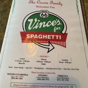 Vince's Spaghetti - Menu - Italian Near Me - Rancho Cucamonga, California Vince's Spaghetti - Menu - Italian Near Me - Rancho Cucamonga, California