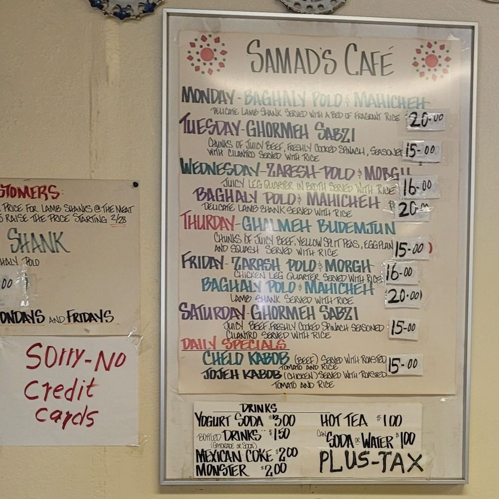 Samad Cafe - Updated Menu as of 07/12/2022 - I blame inflation. - Persian/Iranian Near Me - Dallas, Texas Samad Cafe - Updated Menu as of 07/12/2022 - I blame inflation. - Persian/Iranian Near Me - Dallas, Texas