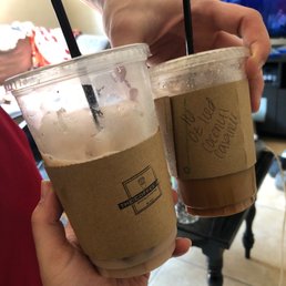 Iced chai with almond milk & iced latte with coconut milk & caramel. Iced chai with almond milk & iced latte with coconut milk & caramel.
