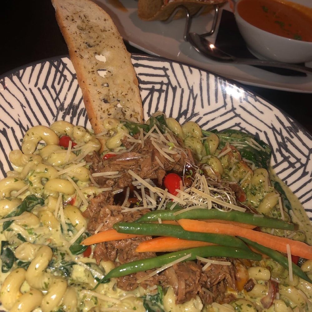 Draft Gastropub - pesto pasta, with brisket instead of chicken - Gastropubs Near Me - Appleton, Wisconsin Draft Gastropub - pesto pasta, with brisket instead of chicken - Gastropubs Near Me - Appleton, Wisconsin