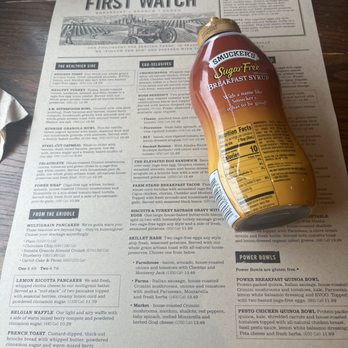 First Watch - Smuckers sugar-free breakfast syrup, auto first watch menu - Breakfast & Brunch Near Me - Columbia, Maryland
