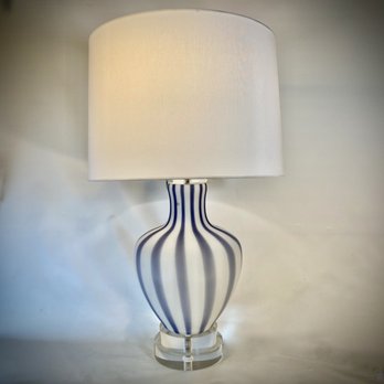 Enchanted Lighting - Lavender and white striped Murano blown glass lamp on lucite - Lighting Fixtures & Equipment Near Me - Dallas, Texas