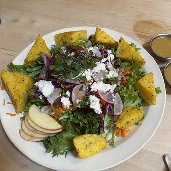 Village Bakery & Cafe - Mediterranean salad with homemade polenta - Bakeries Near Me - Athens, Ohio