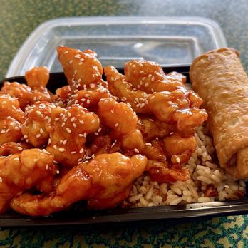 King's Wok - Combination dinner: sesame chicken, pork fried rice, pork egg-roll. - Chinese Near Me - Farmington, New York King's Wok - Combination dinner: sesame chicken, pork fried rice, pork egg-roll. - Chinese Near Me - Farmington, New York