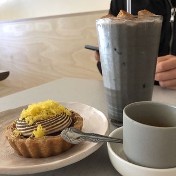 Breadbelly - Black sesame horchata and ube tart and cappuccino - Bakeries Near Me - San Francisco, California Breadbelly - Black sesame horchata and ube tart and cappuccino - Bakeries Near Me - San Francisco, California