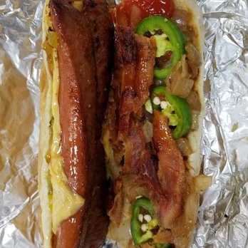 Five Guys - Bacon cheese dog with onion and jalapeno - Fast Food Near Me - Manchester, Connecticut