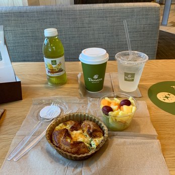 Panera Bread - Spinach artichoke soufflé, seasonal fruit cup, A Bottle of Passion Fruit Papaya Green Tea, and Hazelnut coffee. - Sandwiches Near Me - Birmingham, Alabama Panera Bread - Spinach artichoke soufflé, seasonal fruit cup, A Bottle of Passion Fruit Papaya Green Tea, and Hazelnut coffee. - Sandwiches Near Me - Birmingham, Alabama