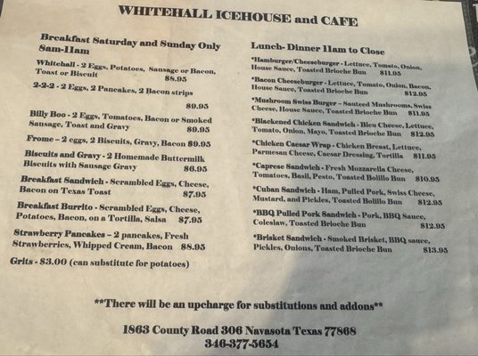 Menu photo 2 Whitehall Icehouse & Cafe Navasota, TX Menu photo 2 Whitehall Icehouse & Cafe Navasota, TX
