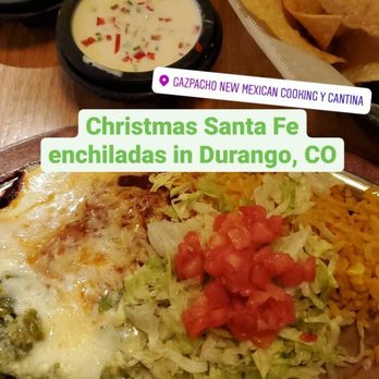 Gazpacho Restaurant - Santa Fe enchiladas, shredded beef, Christmas. Trio dip. All delicious! - New Mexican Cuisine Near Me - Durango, Colorado