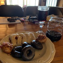 (Wine was ours) but here are the chocolate covered pumpkin donuts, pork belly donuts and a strawberry rhubarb pastry. DELICIOUS!! (Wine was ours) but here are the chocolate covered pumpkin donuts, pork belly donuts and a strawberry rhubarb pastry. DELICIOUS!!