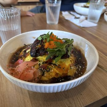 Sunny Side Breakfast - Unagi Omurice: Ginger fried rice, scrambled eggs and grilled unagi - Breakfast & Brunch Near Me - Sacramento, California