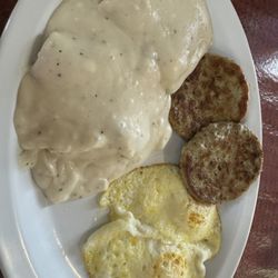 Monroe Family Restaurant - Biscuits and gravy, two eggs and two sausage patties all included