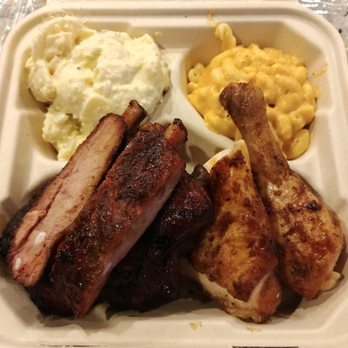 Capelo's Barbecue - 2 meats bbq plate (pork ribs, bbq smoked chicken, potato salad, mac & cheese) - Barbeque Near Me - Redwood City, California
