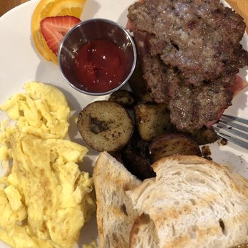 Iron Roost - Early riser breakfast - sausage had a unique spice blend to it. Sourdough bread toast was to die for. - Breakfast & Brunch Near Me - Ballston Spa, New York Iron Roost - Early riser breakfast - sausage had a unique spice blend to it. Sourdough bread toast was to die for. - Breakfast & Brunch Near Me - Ballston Spa, New York