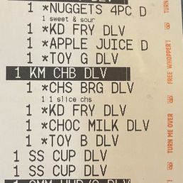 Receipt for the order I made