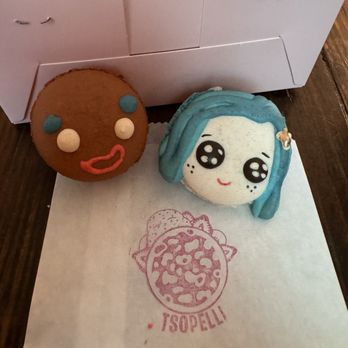 Tsopelli Bakery - Gingerbread man (From Shrek) and Coraline macaroons. - Desserts Near Me - Houston, Texas