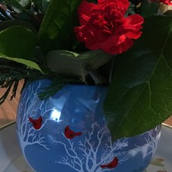 Anton's Florist - Cute winter Cardinal jar.