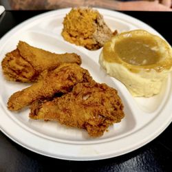 Carolina Kitchen - 3 piece fried chicken with mashed potatoes and sweet potato casserole.