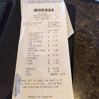 Red Ginger Restaurant - The damage - Chinese Near Me - Temecula, California Red Ginger Restaurant - The damage - Chinese Near Me - Temecula, California