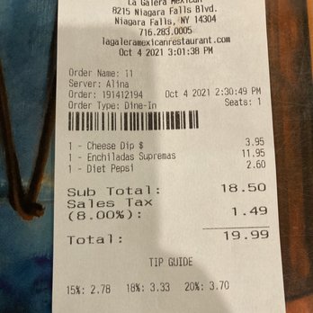 La Galera - Receipt - Mexican Near Me - Niagara Falls, New York