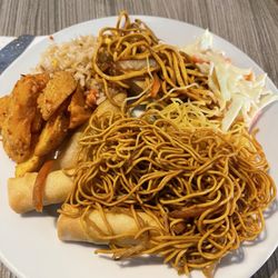 InShanghai - Friend Noodles, Friend Rice, Spring Rolls, Pepper Wedges, coleslaw